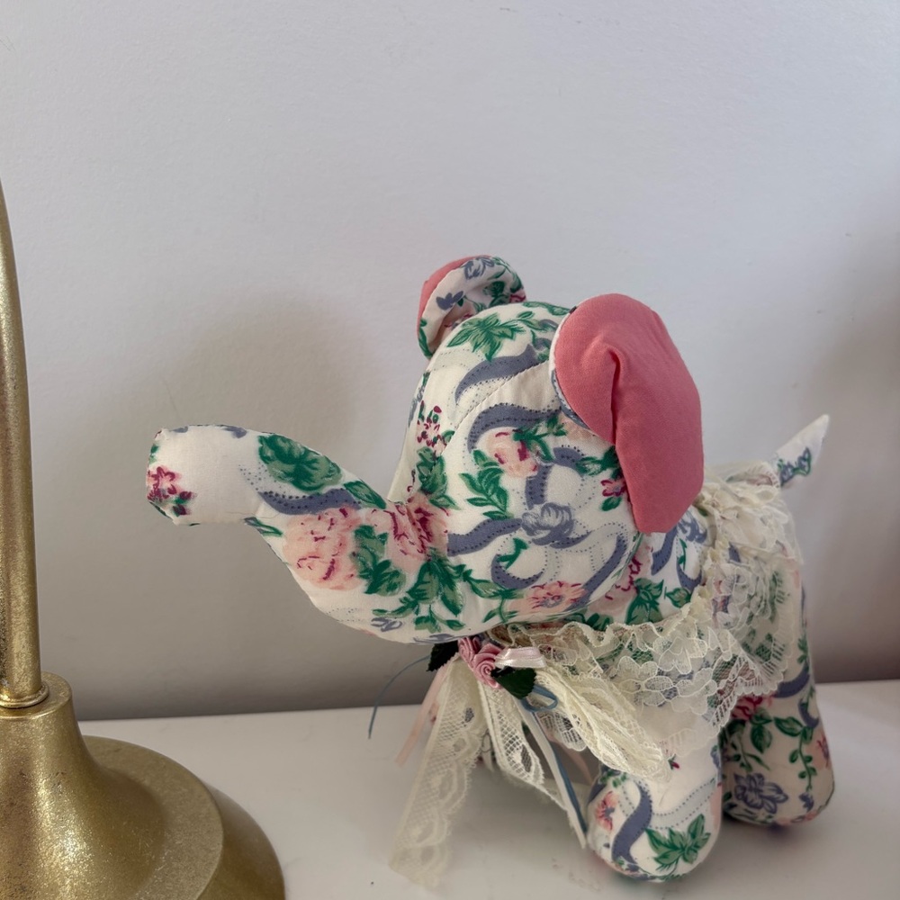 Floral Elephant Plush with Lace Vintage